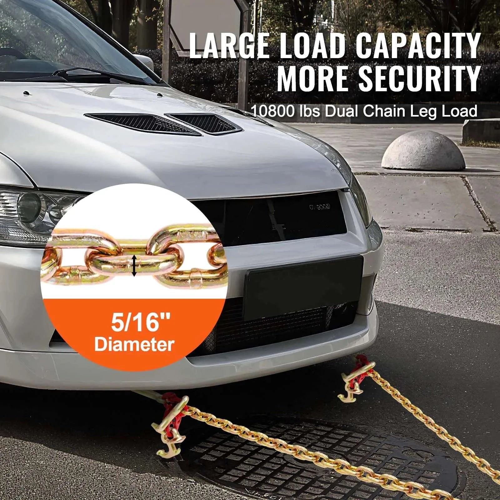 G80 V Bridle Towing Chain with RTJ & Grab Hooks 10800 lbs-3ft / spain