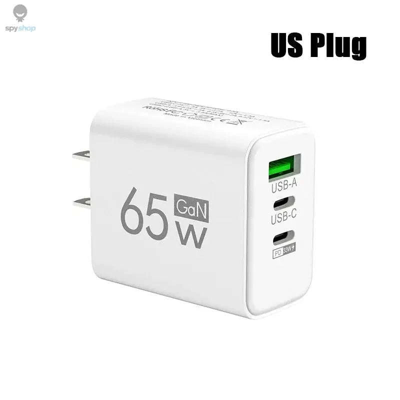 GaN Fast Charging 65W USB Type‑C Charger – Compact, Efficient, Multi‑Device Power-US White