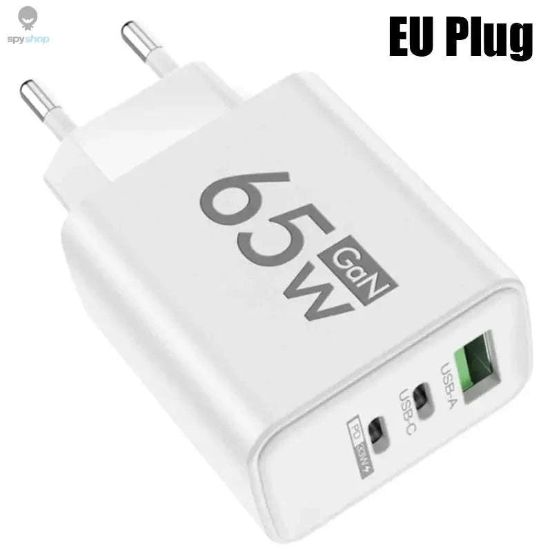 GaN Fast Charging 65W USB Type‑C Charger – Compact, Efficient, Multi‑Device Power-US White