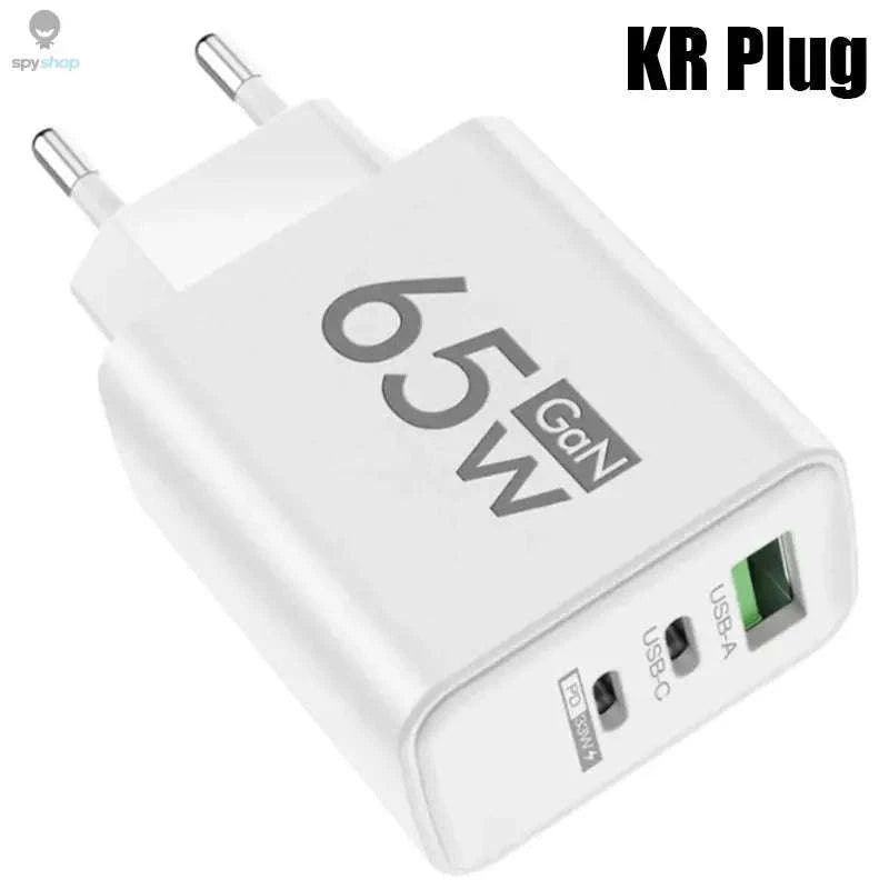 GaN Fast Charging 65W USB Type‑C Charger – Compact, Efficient, Multi‑Device Power-US White