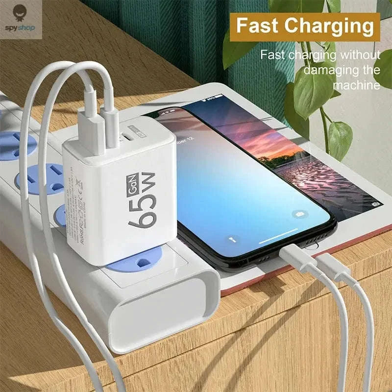 GaN Fast Charging 65W USB Type‑C Charger – Compact, Efficient, Multi‑Device Power-US White