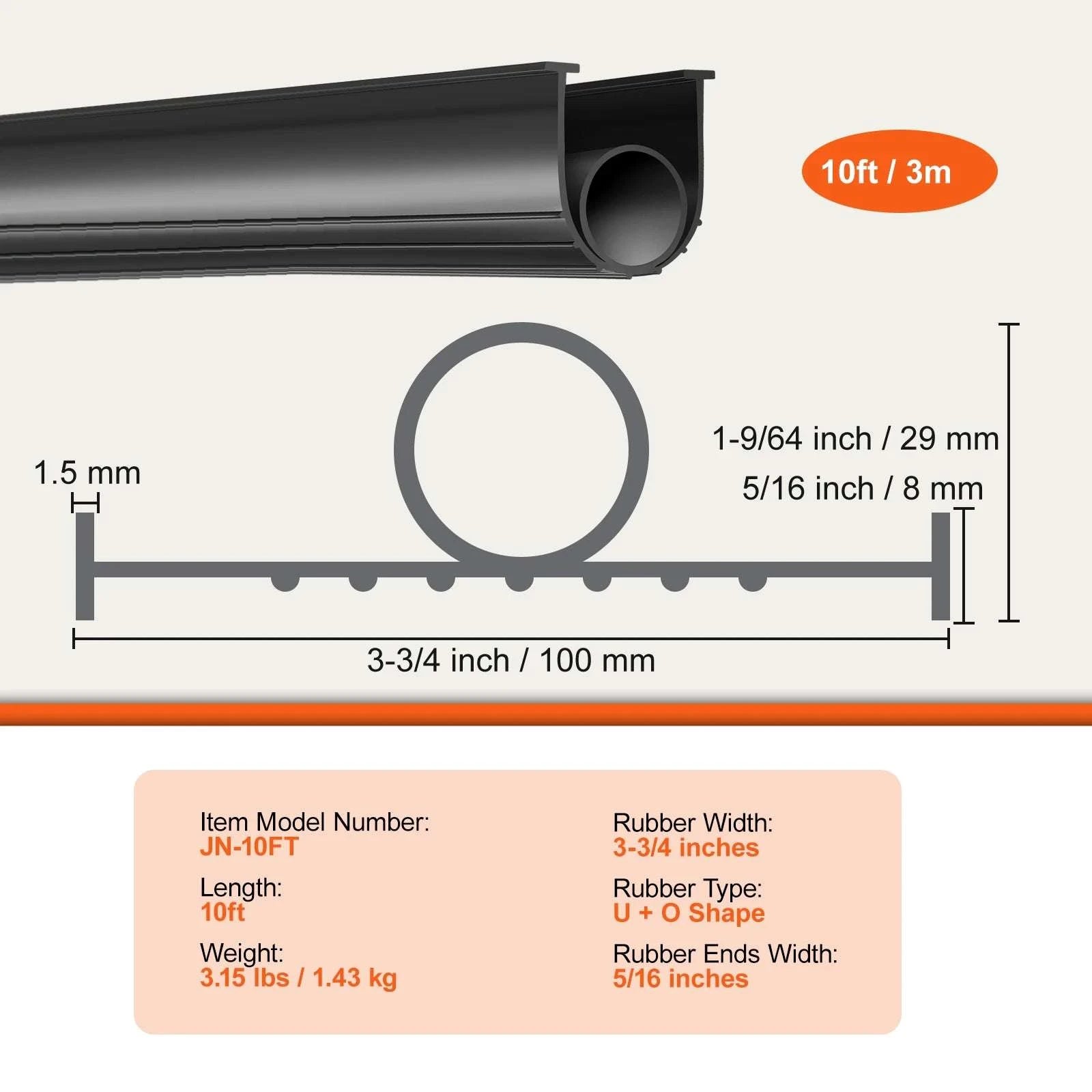 Garage Door Bottom Seal Rubber Strip U Shape Weatherproof Seal-16ft  4.8m / spain
