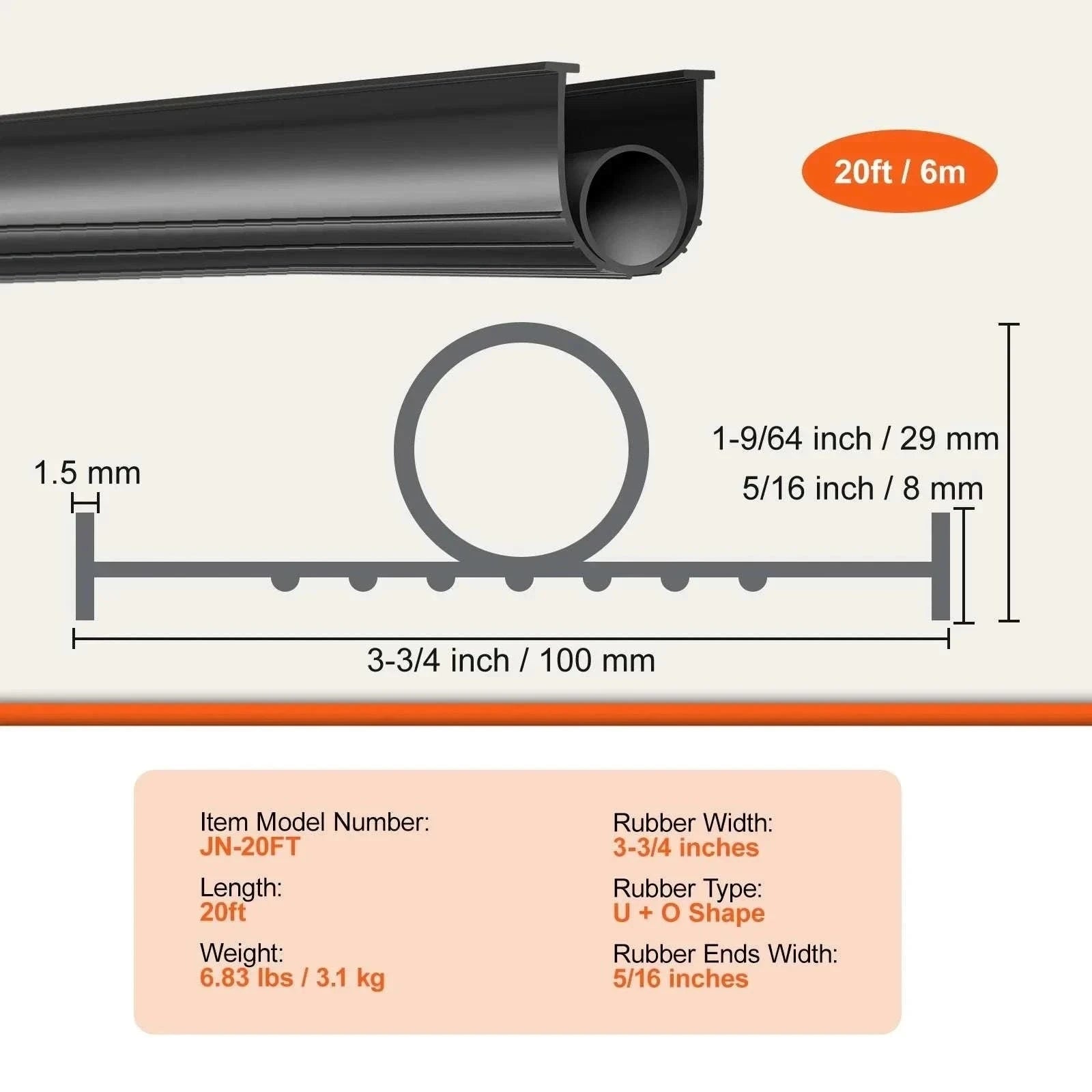 Garage Door Bottom Seal Rubber Strip U Shape Weatherproof Seal-16ft  4.8m / spain
