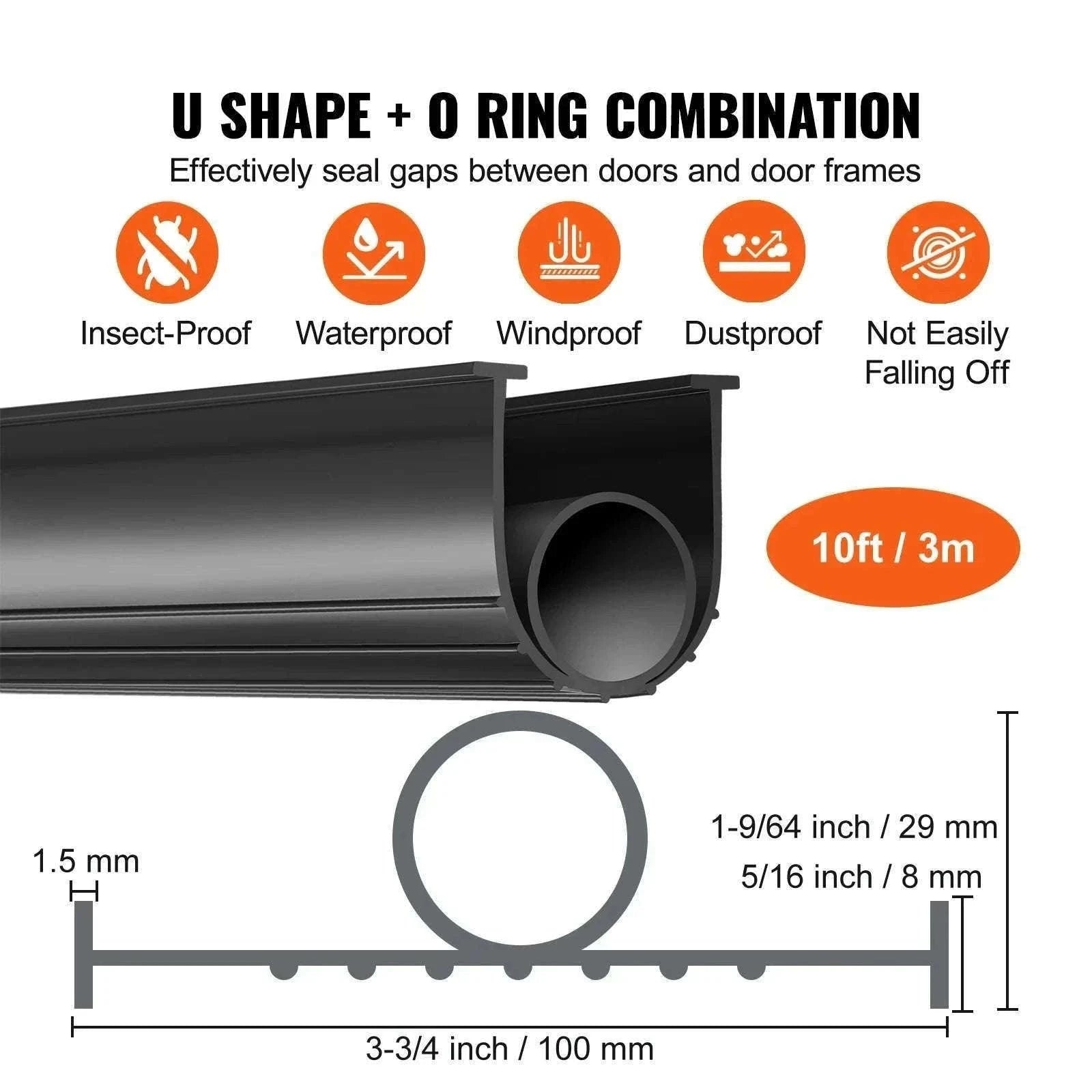Garage Door Bottom Seal Rubber Strip U Shape Weatherproof Seal-16ft  4.8m / spain