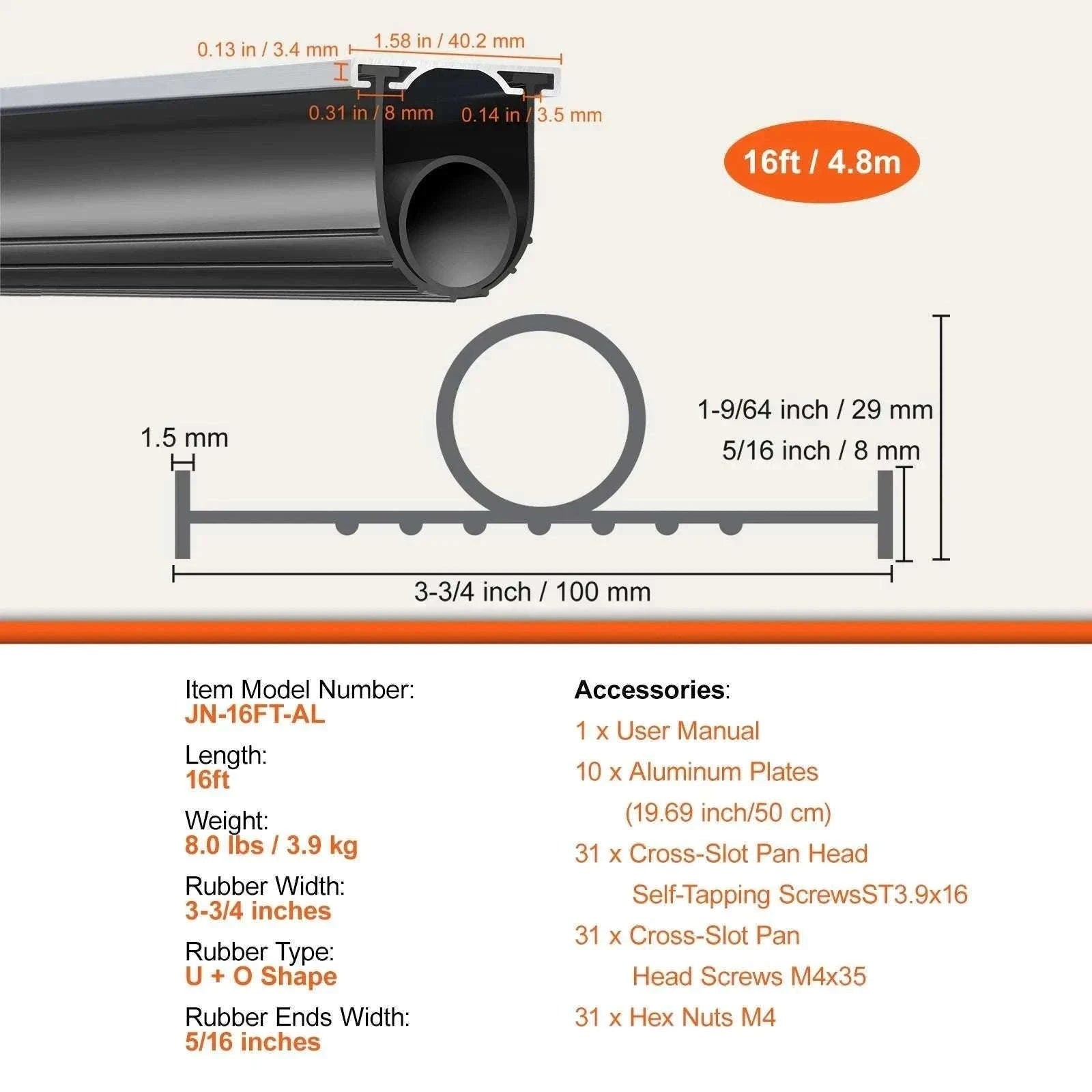 Garage Door Bottom Seal Rubber Strip U Shape Weatherproof Seal-16ft  4.8m / spain