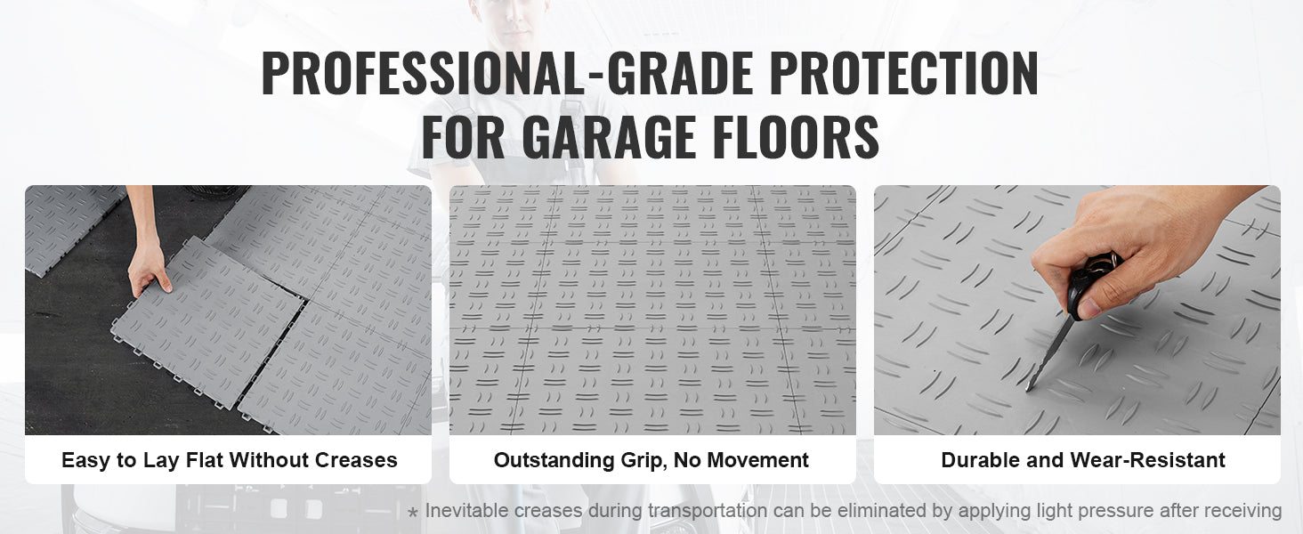 SucceBuy Garage Tiles Interlocking 12x12x0.53 in 50 Pack Garage Floor Covering Tiles Non-Slip Double-Sided Texture Flooring