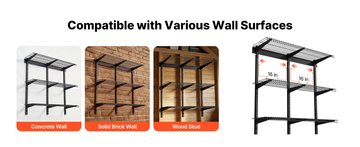 3-Tier Wall Mounted Garage Shelving Unit 450 lbs Steel Storage