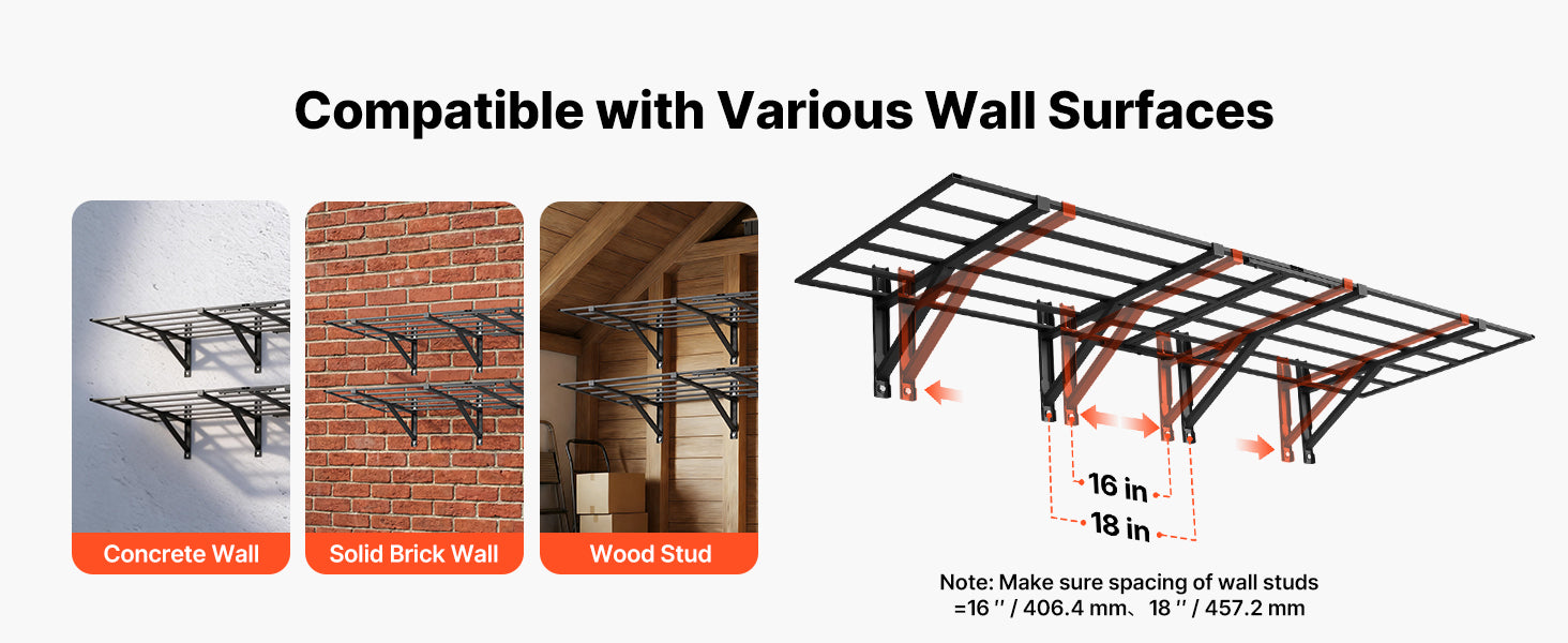 2-Tier Garage Wall Shelving 24x72in Steel Rack 800 lbs Capacity