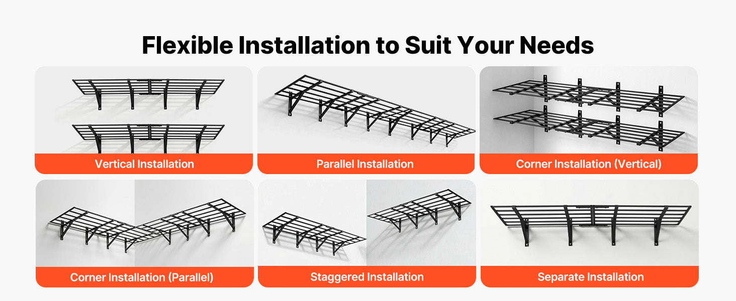 2-Tier Garage Wall Shelving 24x72in Steel Rack 800 lbs Capacity