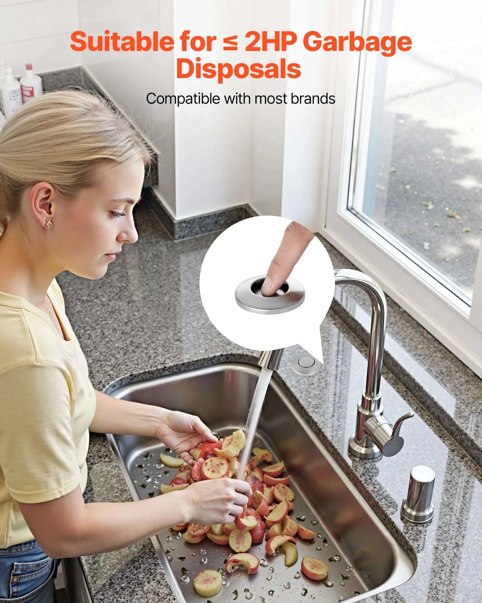 Garbage Disposal Air Switch Kit Dual Outlet Sink Top On/Off Button-3.5in Silver 2 / United States