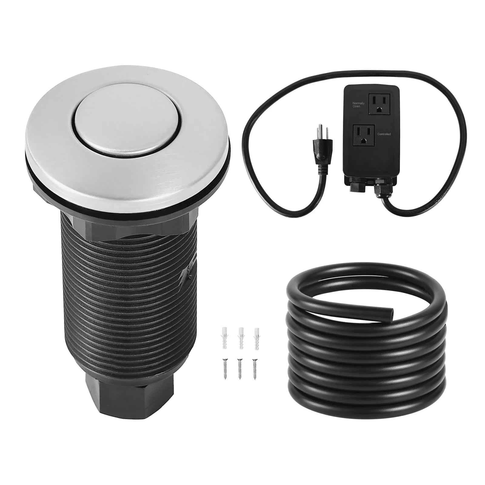 Garbage Disposal Air Switch Kit Dual Outlet Sink Top On/Off Button-3.5in Silver 2 / United States