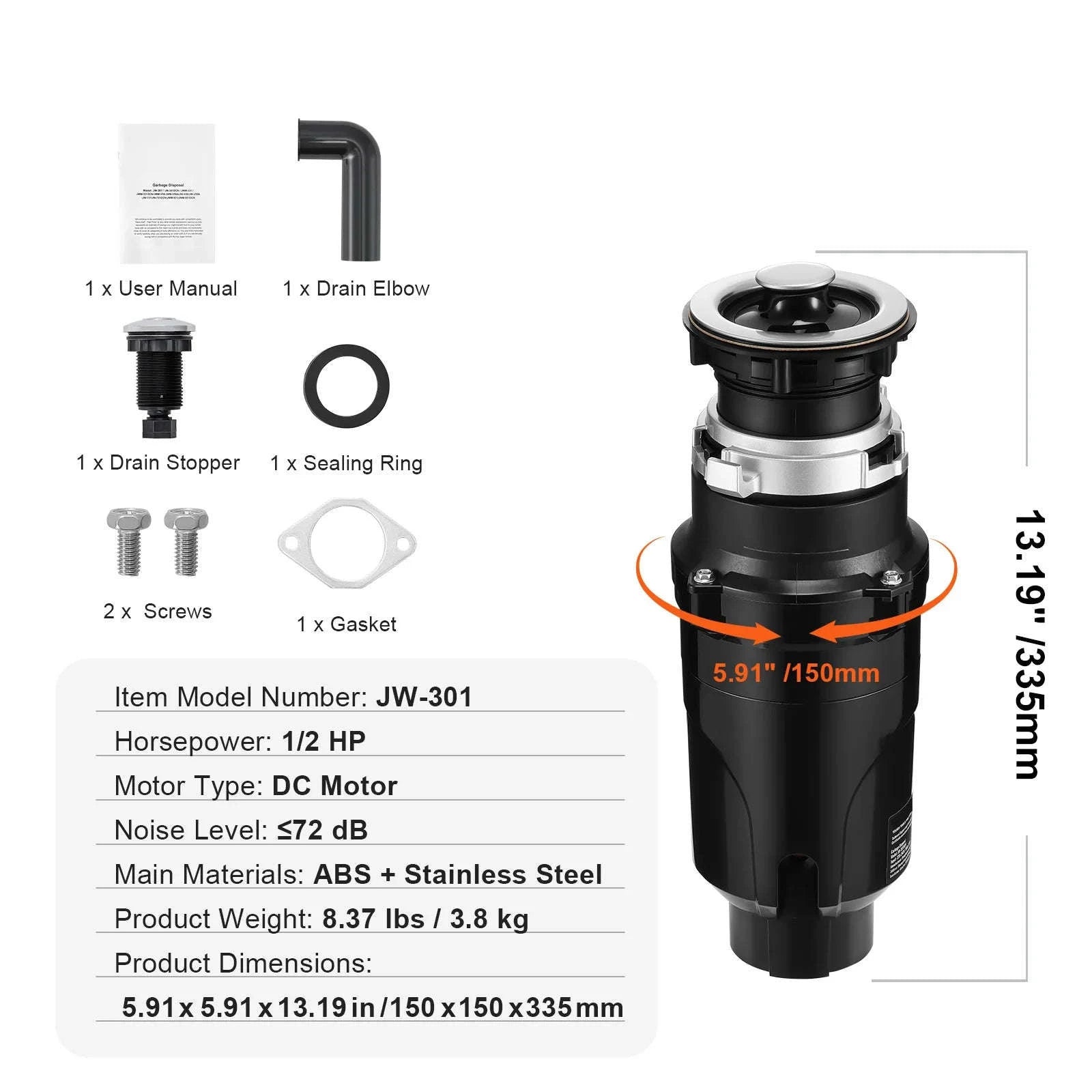 Garbage Disposal Continuous Feed Food Waste Disposer for Kitchen Sink-3820RPM / United States