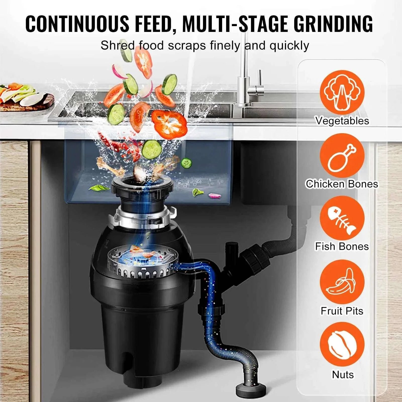 Garbage Disposal Continuous Feed Food Waste Disposer for Kitchen Sink-3820RPM / United States