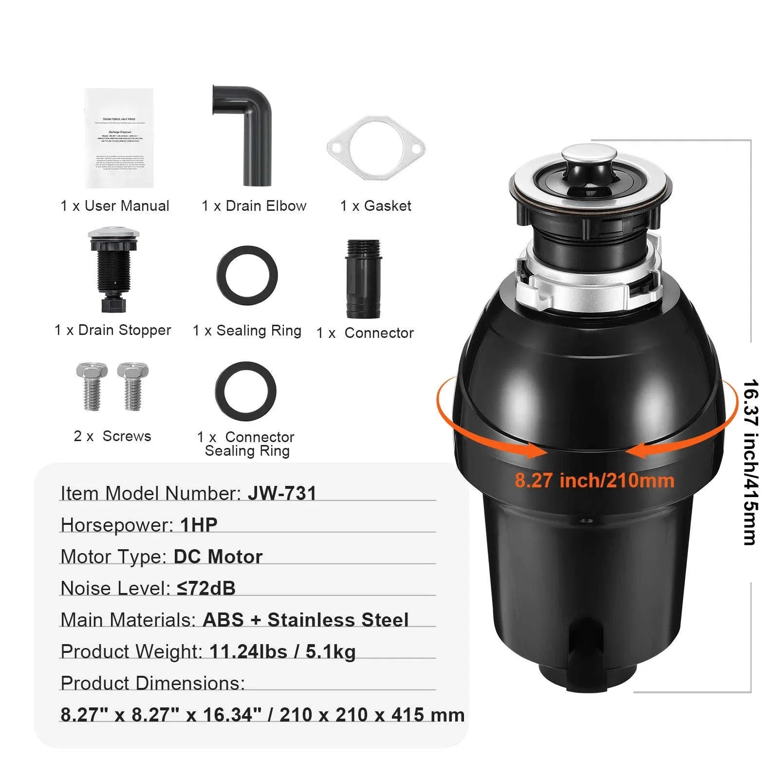 Garbage Disposal Continuous Feed Food Waste Disposer for Kitchen Sink-3820RPM / United States