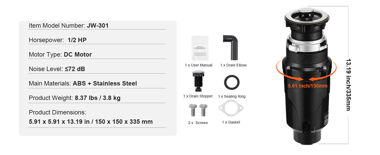 Garbage Disposal Continuous Feed Food Waste Disposer for Kitchen Sink-3820RPM / United States