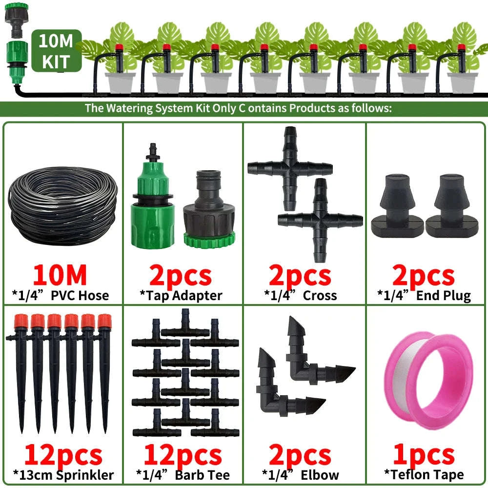 Garden Drip Irrigation Automatic Watering System Kit-10Meter-12sprinkler