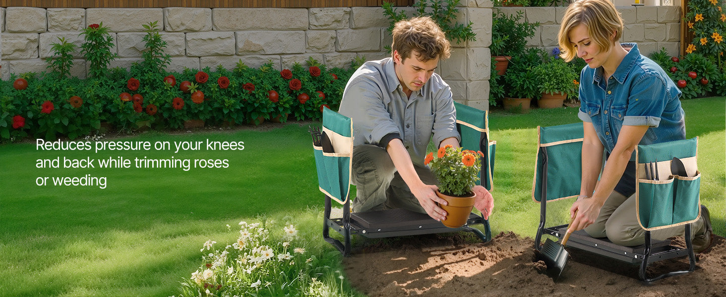 Poggiapiedi e sgabello da giardino SucceBuy, ginocchiiera e sgabello 8 in 1, toppa per ginocchia con 2 tasche porta-attrezzi, allevia ginocchia e schiena, panchina da giardino per donne e nonni/nonnine.
