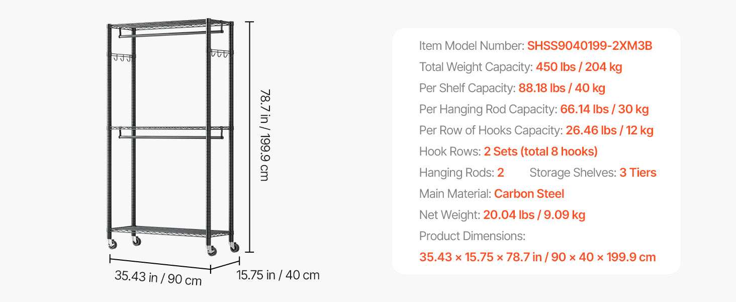 Heavy Duty Clothes Rack with Adjustable Shelves & 450–500 lb Load