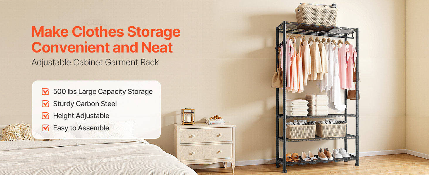 Heavy Duty Clothes Rack with Adjustable Shelves & 450–500 lb Load