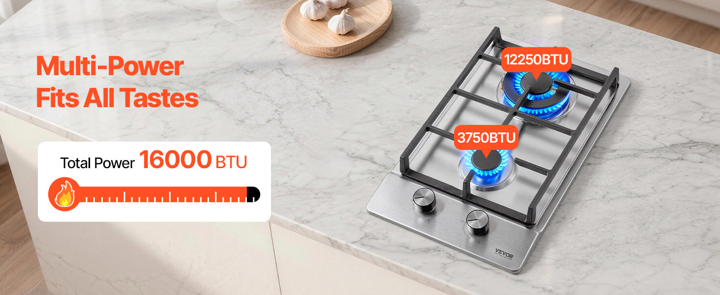 2 or 5 Burner Gas Cooktop with Electric Ignition Stainless Steel