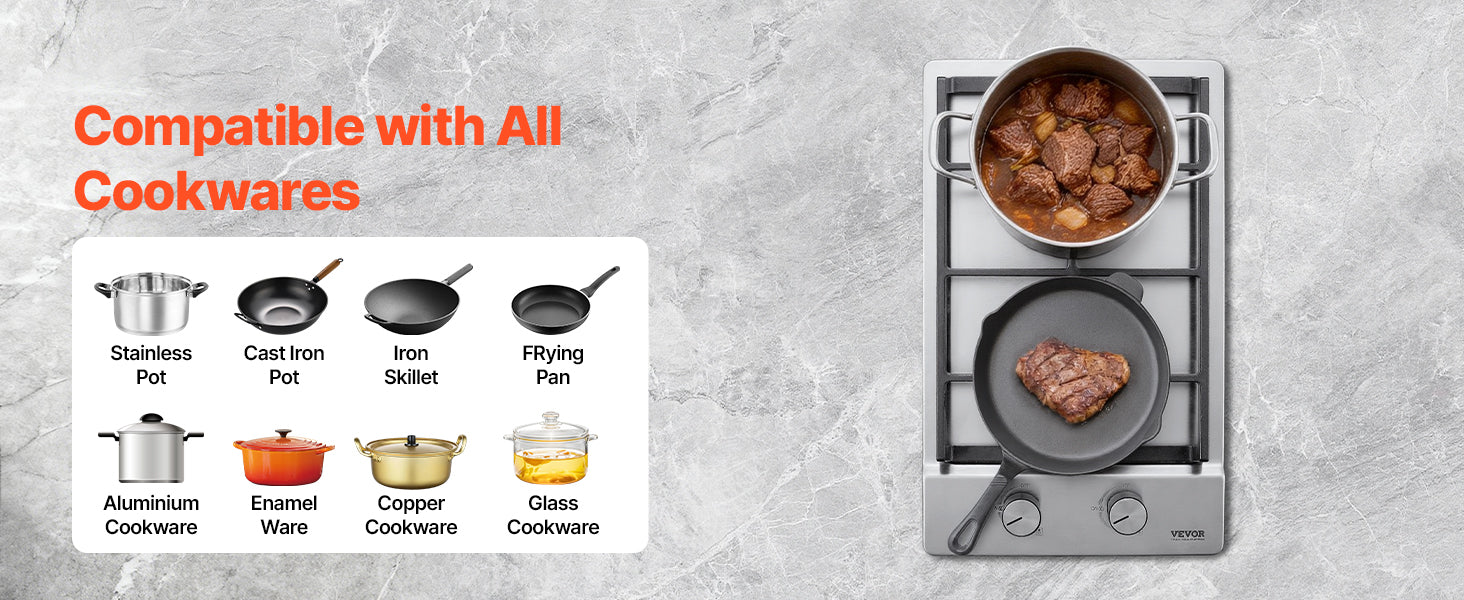 2 or 5 Burner Gas Cooktop with Electric Ignition Stainless Steel