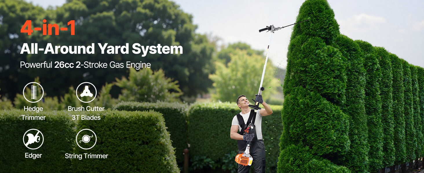 SucceBuy Gas Hedge Trimmer 2 Cycle Gas Power Handheld Hedge Trimmer Weed Eater with Protective Gear Set for Trimming Shrub Bush