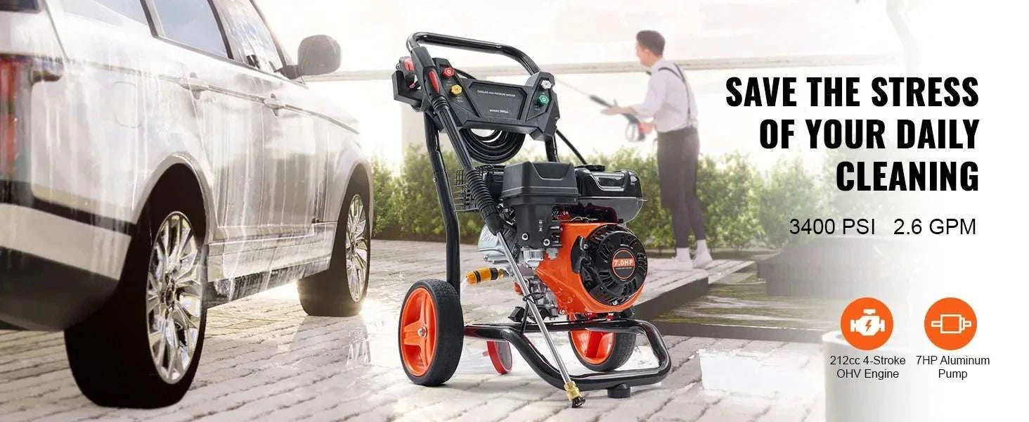 Gas Pressure Washer 3400 PSI 2.6 GPM with 5 Nozzles & 26ft Hose-United States