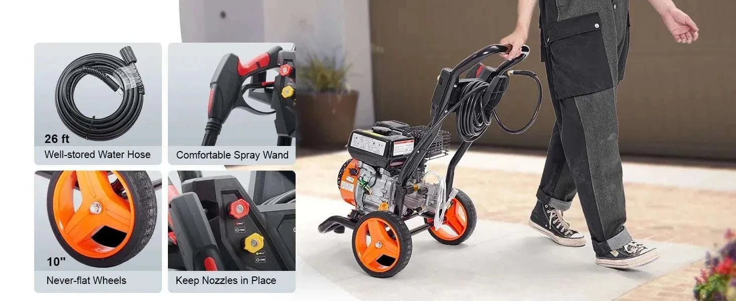 Gas Pressure Washer 3400 PSI 2.6 GPM with 5 Nozzles & Hose-United States