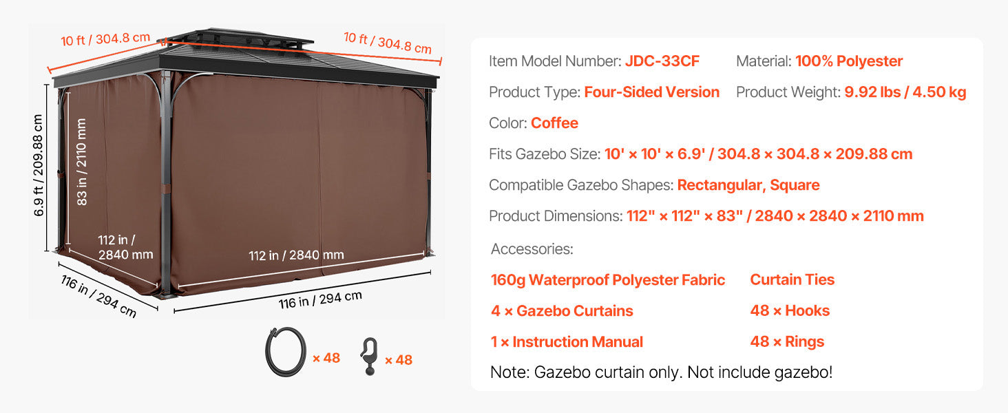 SucceBuy Gazebo Gardiner 4-panel sidevæg gazebo privatlivsgardiner med lynlåse universel solskærm gardiner erstatning til terrasse