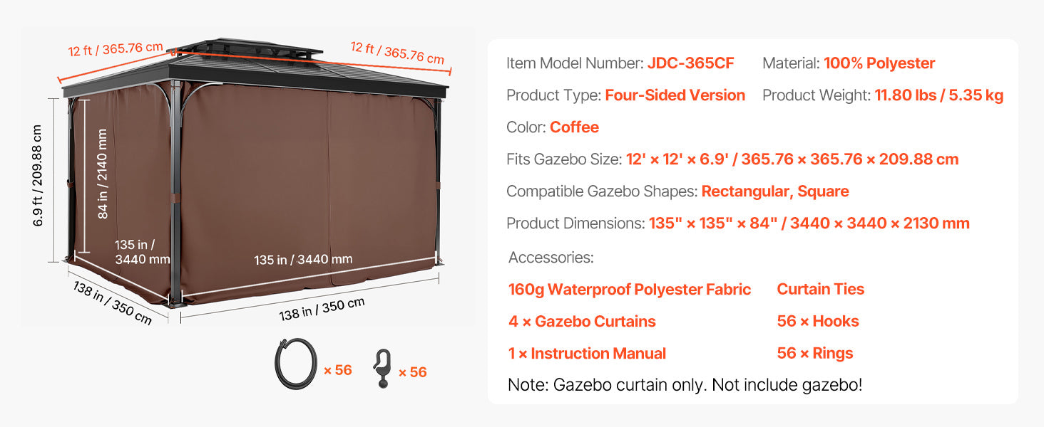 SucceBuy Gazebo Gardiner 4-panel sidevæg gazebo privatlivsgardiner med lynlåse universel solskærm gardiner erstatning til terrasse