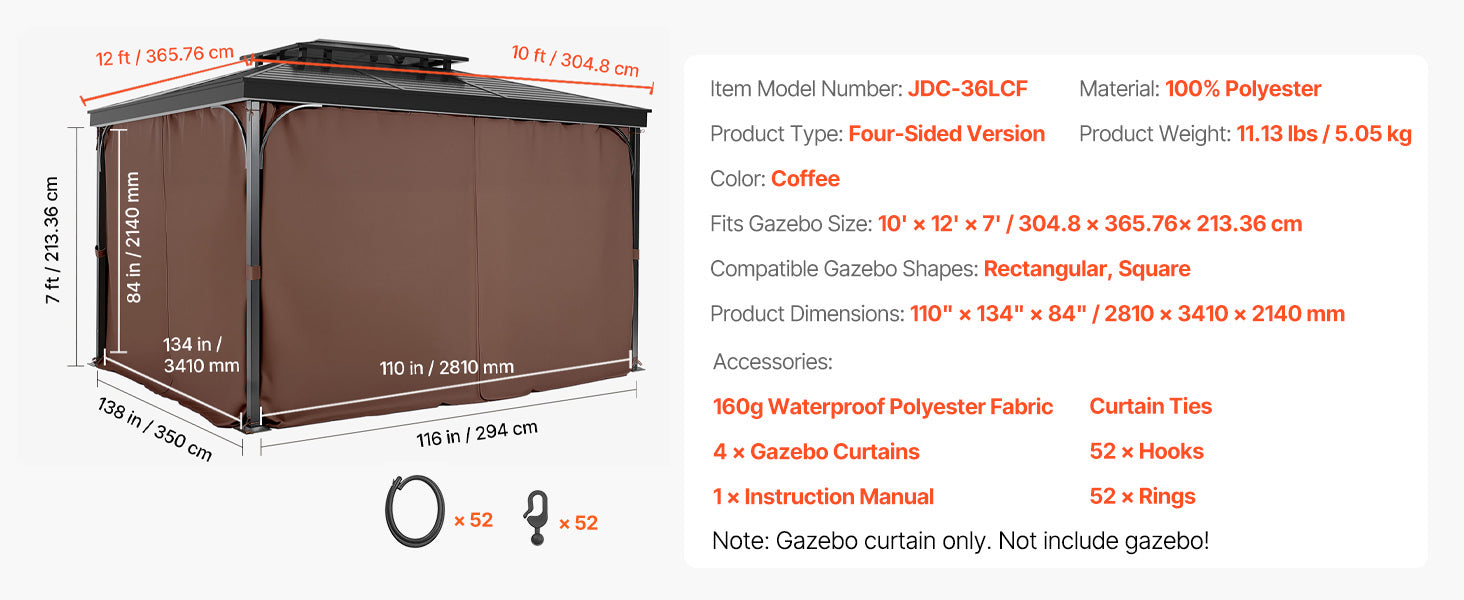 SucceBuy Gazebo Gardiner 4-panel sidevæg gazebo privatlivsgardiner med lynlåse universel solskærm gardiner erstatning til terrasse