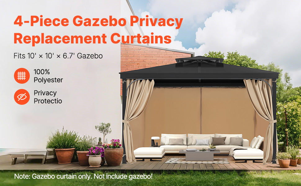 SucceBuy Gazebo Gardiner 4-panel sidevæg gazebo privatlivsgardiner med lynlåse universel solskærm gardiner erstatning til terrasse