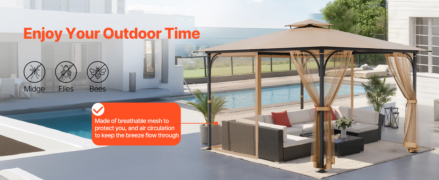 SucceBuy Plasă/Net gazebou înlocuire potrivit pentru majoritatea 10 x 12 x 7 ft Gazebo: perdea/tapiserie 4 panouri siderale plasă cort plasă ecran (Numai plasă)