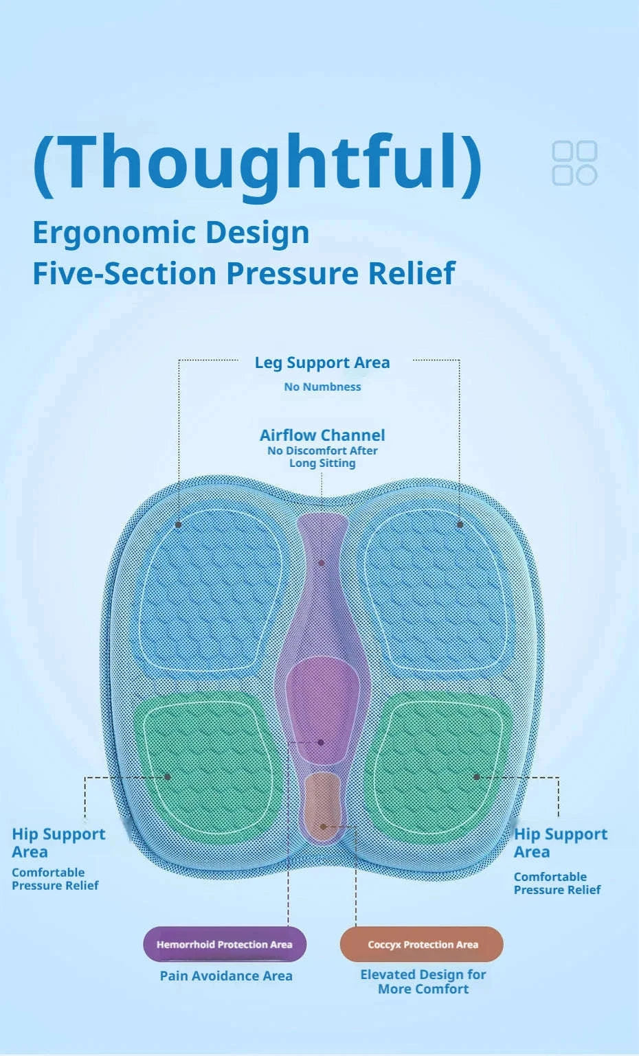 Gel Car Seat Cushion for Breathable Pressure Relief-Black