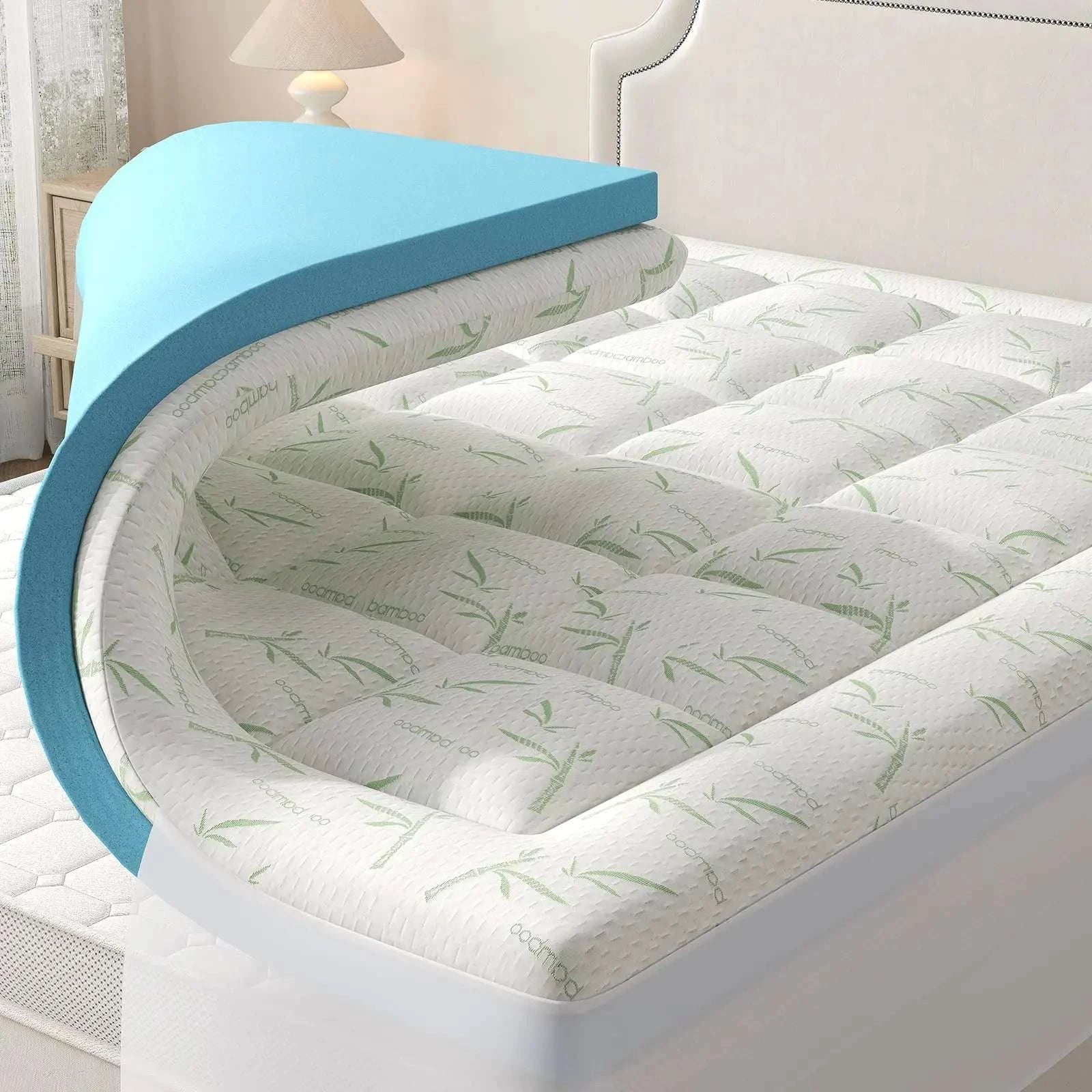 Gel Memory Foam Mattress Topper Full Size Cooling Breathable Pad-Sky Blue / California King / United States