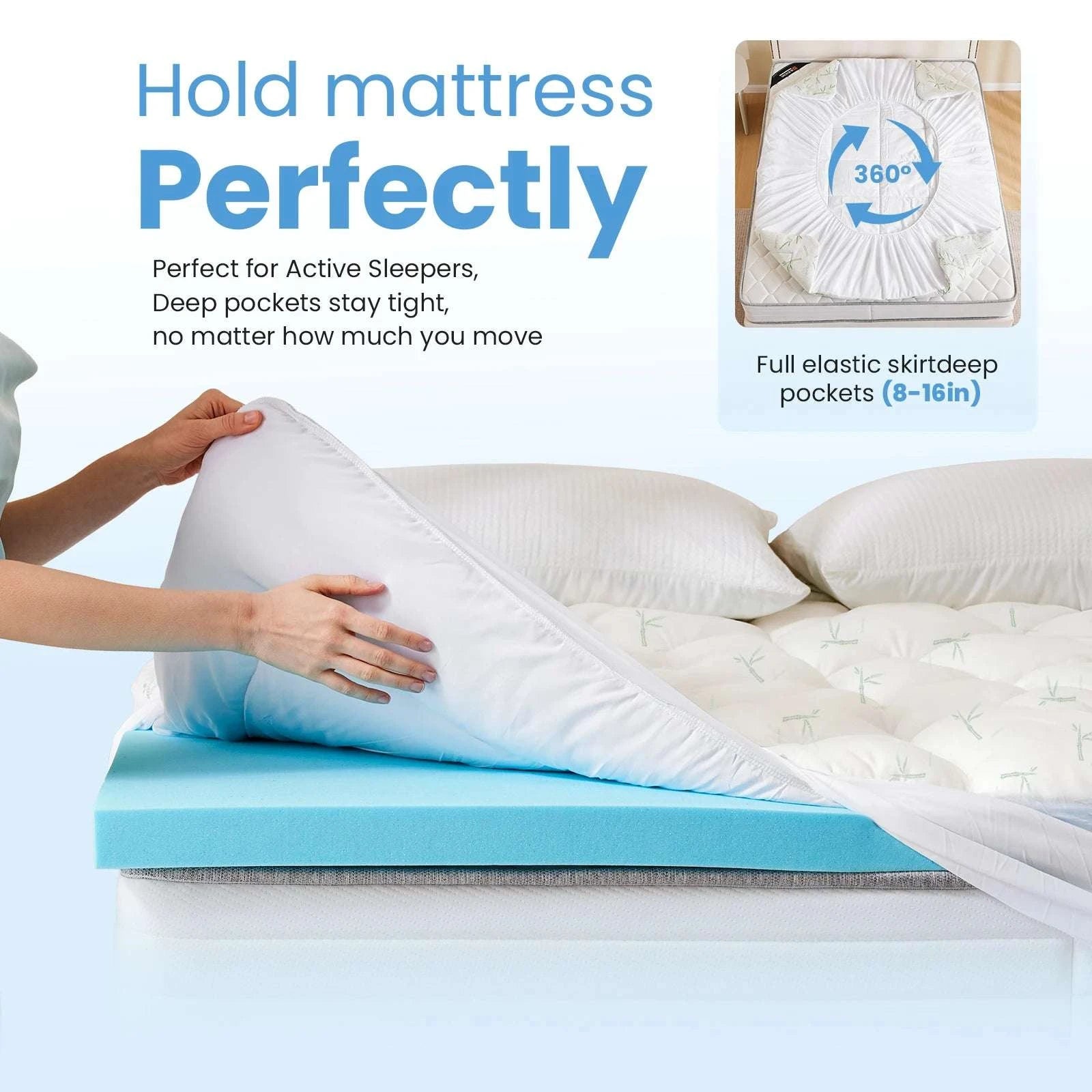 Gel Memory Foam Mattress Topper Full Size Cooling Breathable Pad-Sky Blue / California King / United States