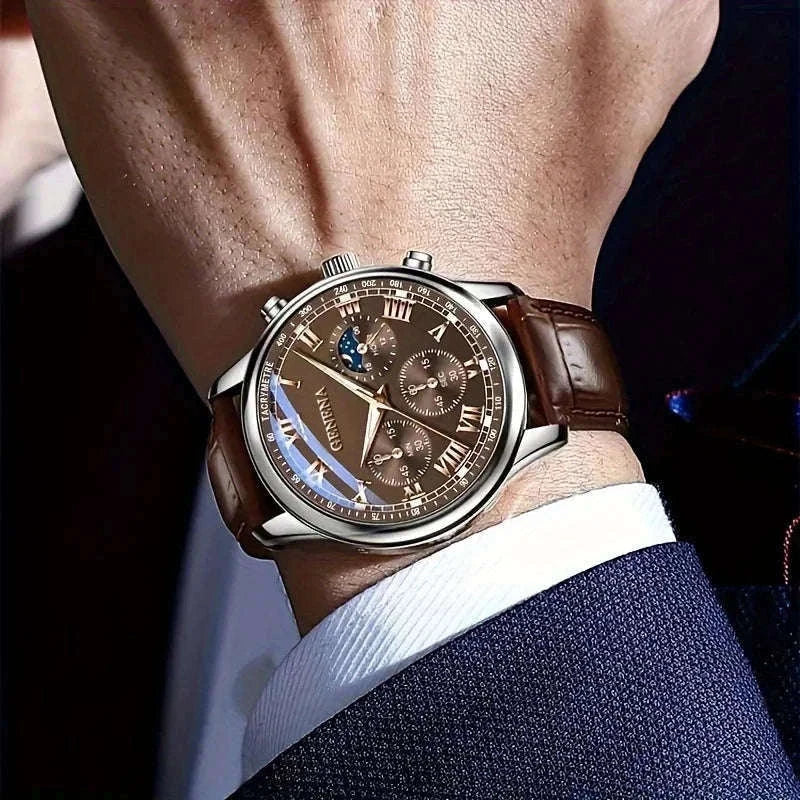 Geneva Luxury Belt Watch for Men-BROWN