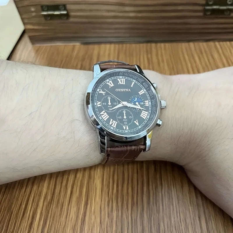 Geneva Luxury Belt Watch for Men-BROWN