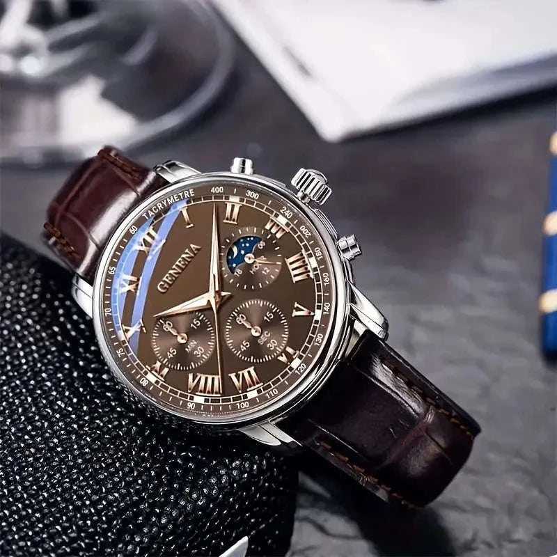 Geneva Luxury Belt Watch for Men-BROWN