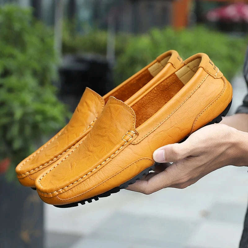 Genuine Leather Breathable Slip-On Loafers for Men-YELLOW / 42
