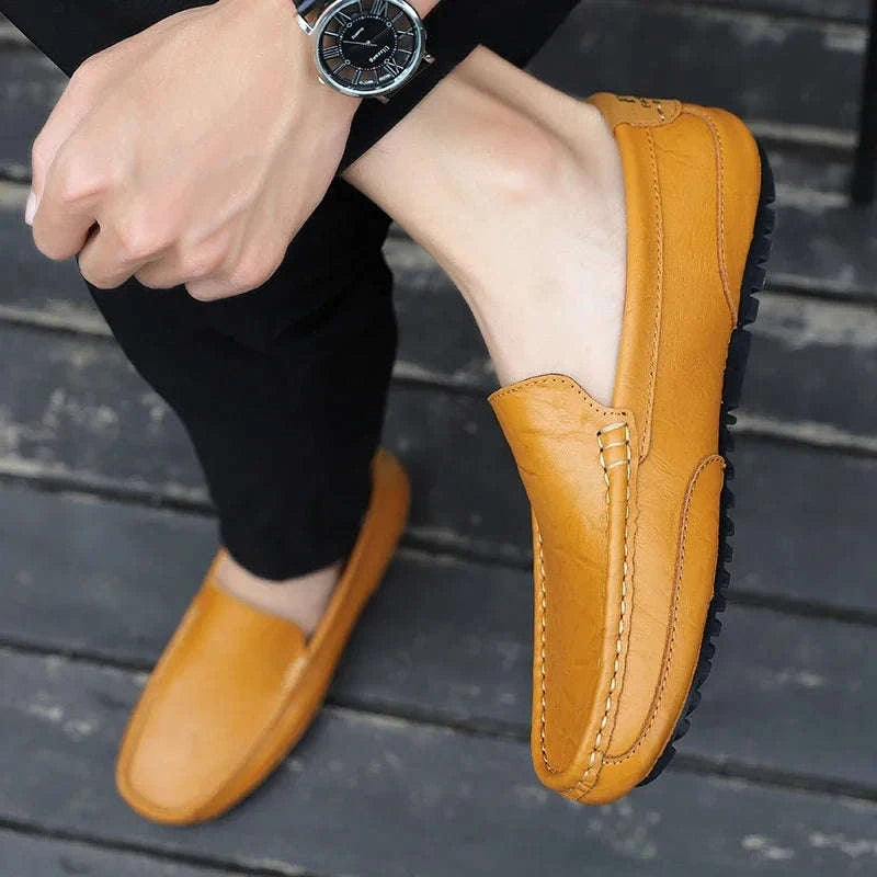 Genuine Leather Breathable Slip-On Loafers for Men-YELLOW / 42