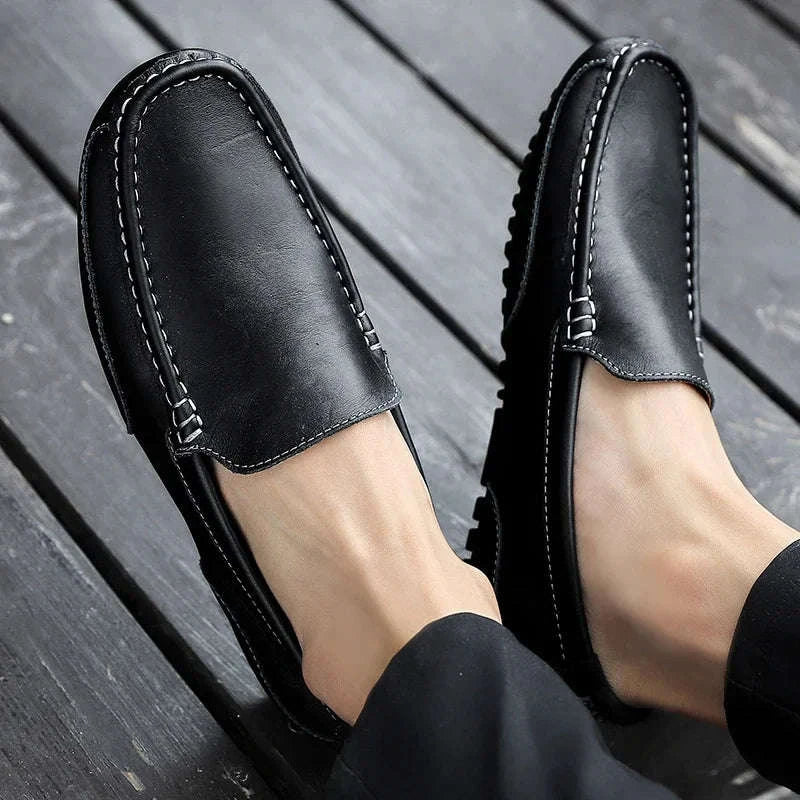 Genuine Leather Breathable Slip-On Loafers for Men-YELLOW / 42