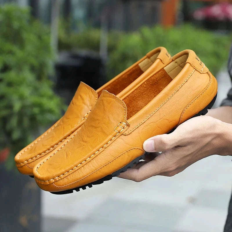 Genuine Leather Breathable Slip-On Loafers for Men-YELLOW / 42