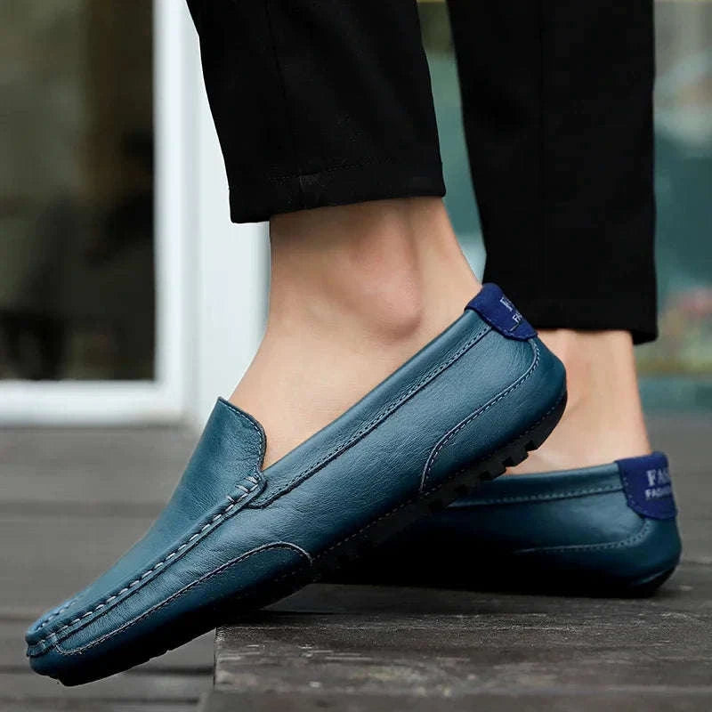 Genuine Leather Breathable Slip-On Loafers for Men-YELLOW / 42