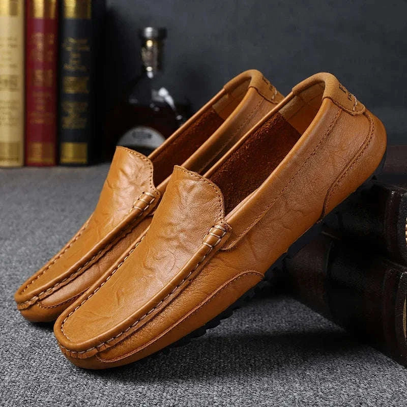 Genuine Leather Breathable Slip-On Loafers for Men-YELLOW / 42