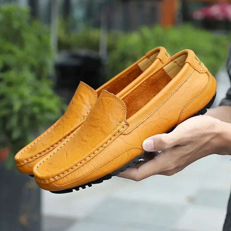 Genuine Leather Breathable Slip-On Loafers for Men-YELLOW / 42