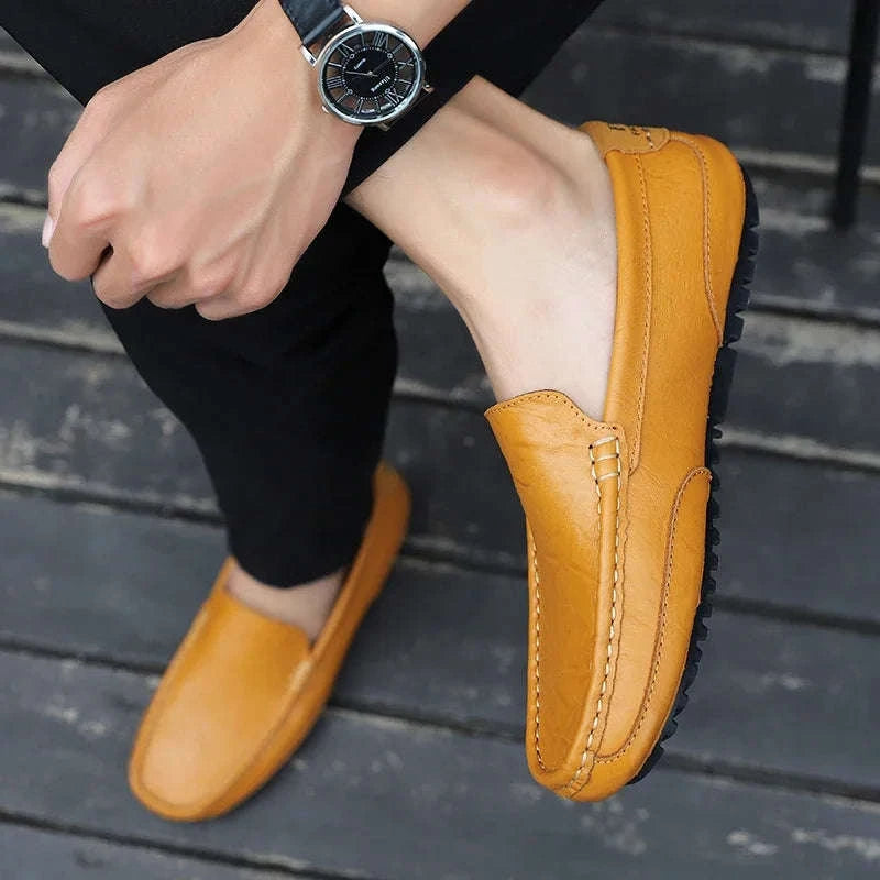 Genuine Leather Breathable Slip-On Loafers for Men-YELLOW / 42