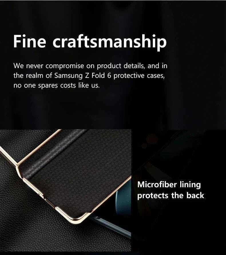 Genuine Leather Case with Magnetic Hinge Stand for Samsung Galaxy Z Fold-