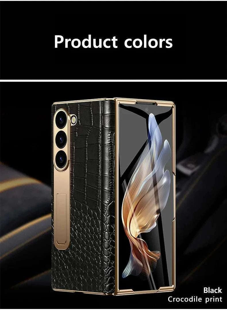 Genuine Leather Case with Magnetic Hinge Stand for Samsung Galaxy Z Fold-photo colour / For Galaxy Z fold 3