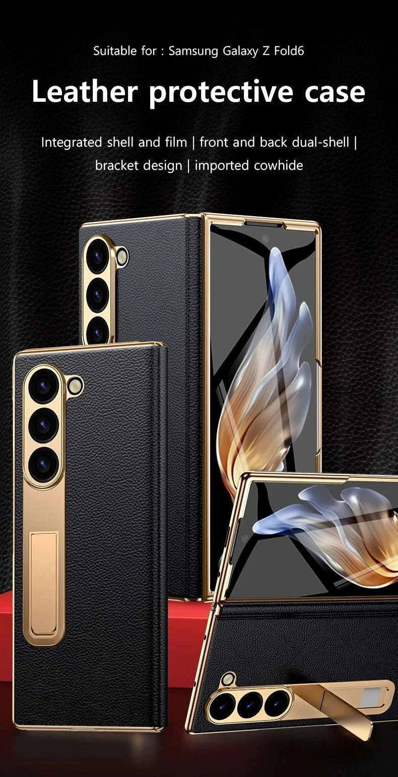 Genuine Leather Case with Magnetic Hinge Stand for Samsung Galaxy Z Fold-photo colour / For Galaxy Z fold 3